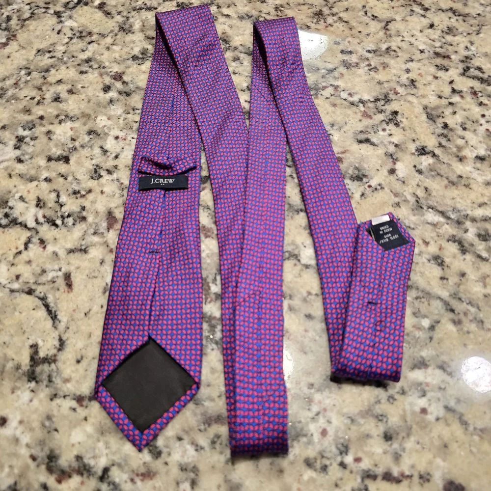 J.Crew 100% Silk Tie – Red/pink & Navy Micro Print